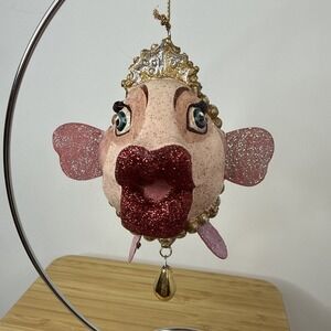 Katherine's Collection Ornament Pink Glitter Kissing Anthropomorphic Glam Fish